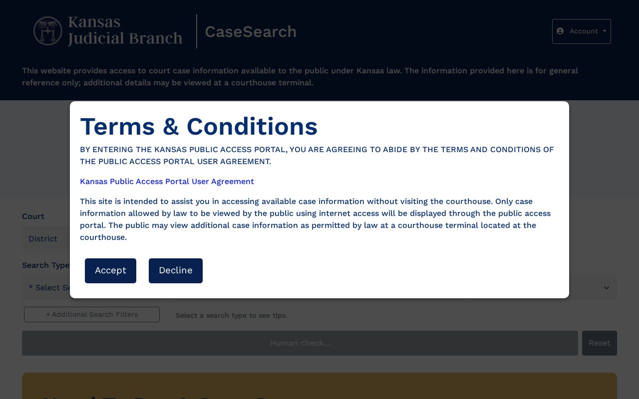 Kansas Case Search used to find Kiowa County court schedule events