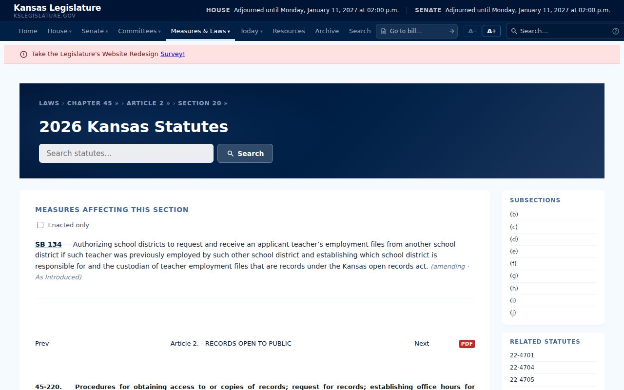 Kansas law governing open records request procedures