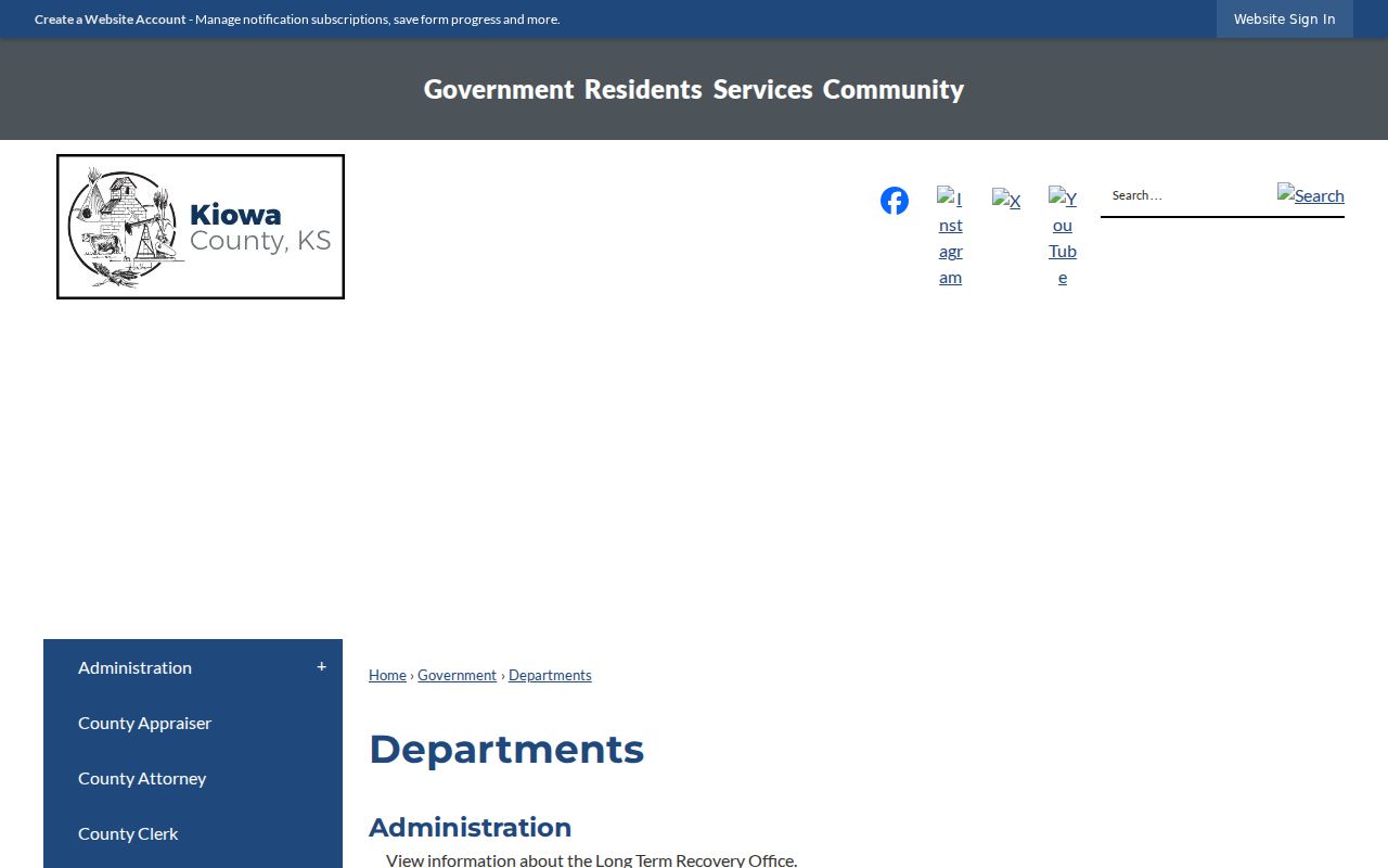 Kiowa County department directory with District Court route